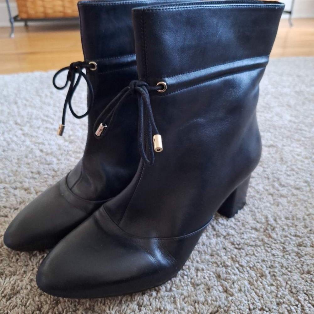 Talbots WOMENS SZ 9 Maud Cinched BLACK Buttery LEATHER Ankle Boots Drawstring